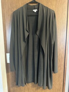 Luxe Tencel Pure Jill Green Cardigan Sz Large Petite Open Stretch Comfort Soft